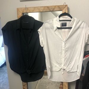 A&F Tie-Front short Sleeve Blouse Button Down